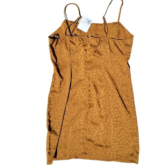 Forever21 Womans Bronze Leopard Print Spaghetti Strap Satin Dress Mini Medium - Picture 5 of 11